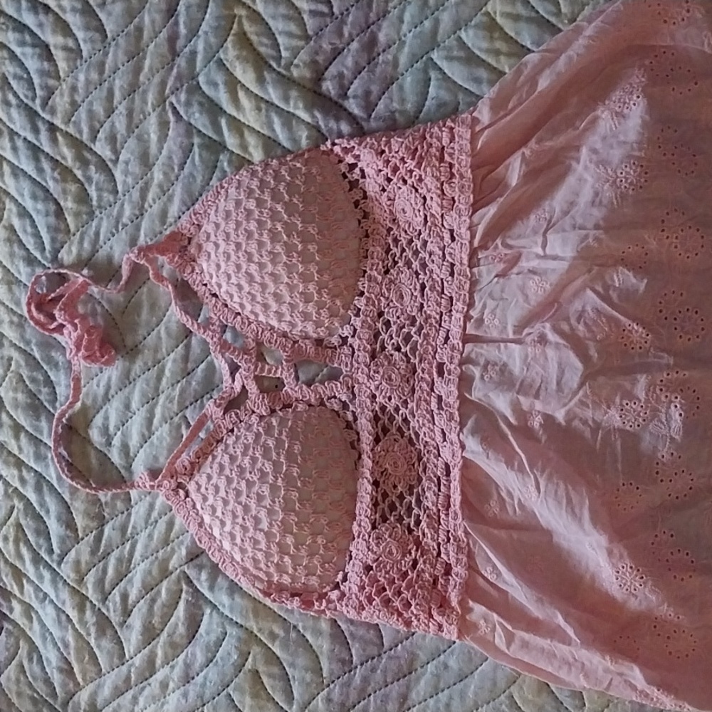 Hollow out open back halter tie camisole